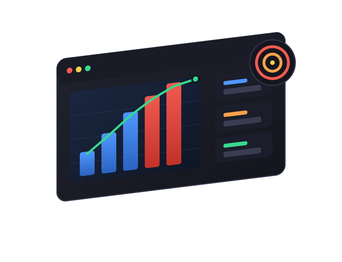 Ad dashboard with rising performance bars